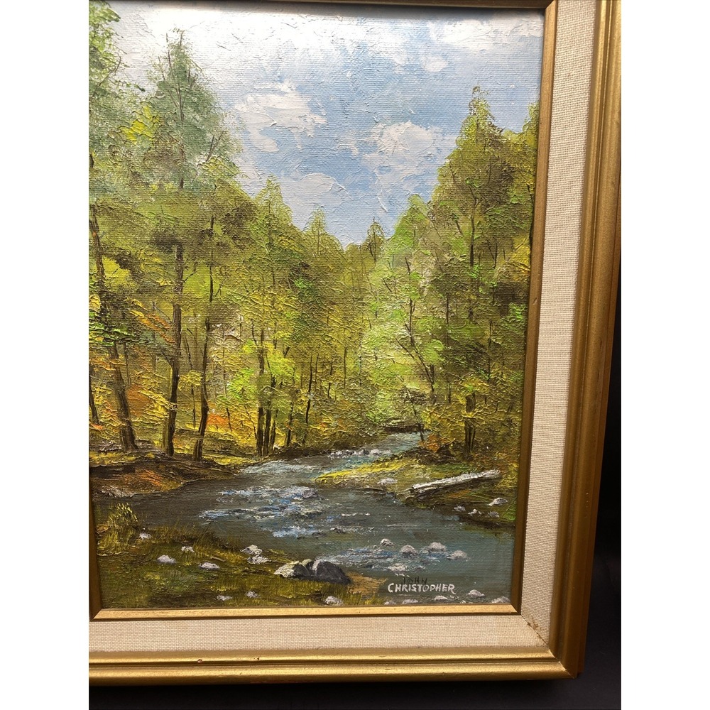 Vtg Indiana Stream 1965 Oil Painting – Signed John Christopher – Framed 15x12 - Picture 4 of 10